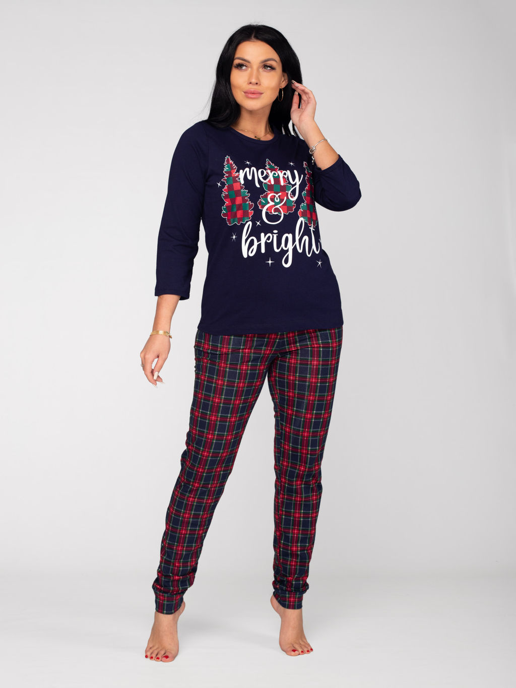 Костюм женский кулирка с брюками "ЕЛКИ" КРАСНЫЙ 2