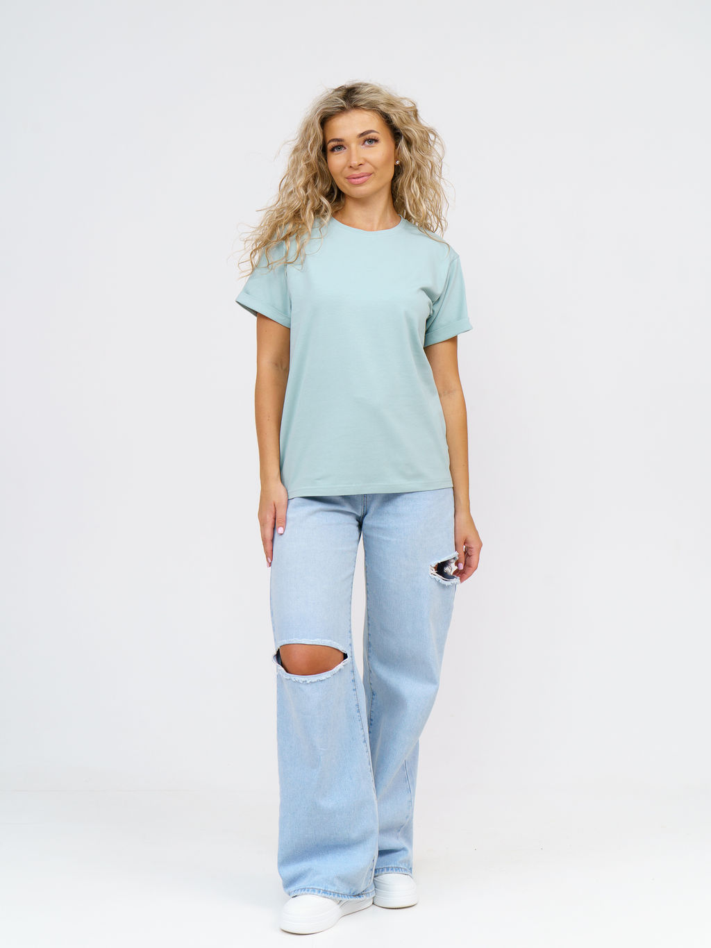 Футболка Хлопок 95%, лайкра 5% Классика аква - Ивассорти фото 3