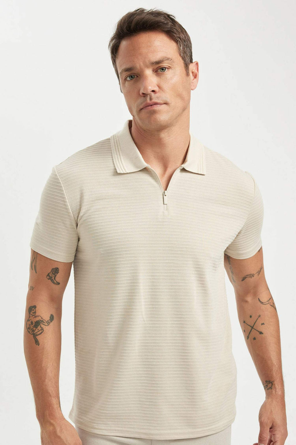 New Regular Fit Fermuarl? K?sa Kollu Basic Duz Polo Tisort - Defacto фото 3