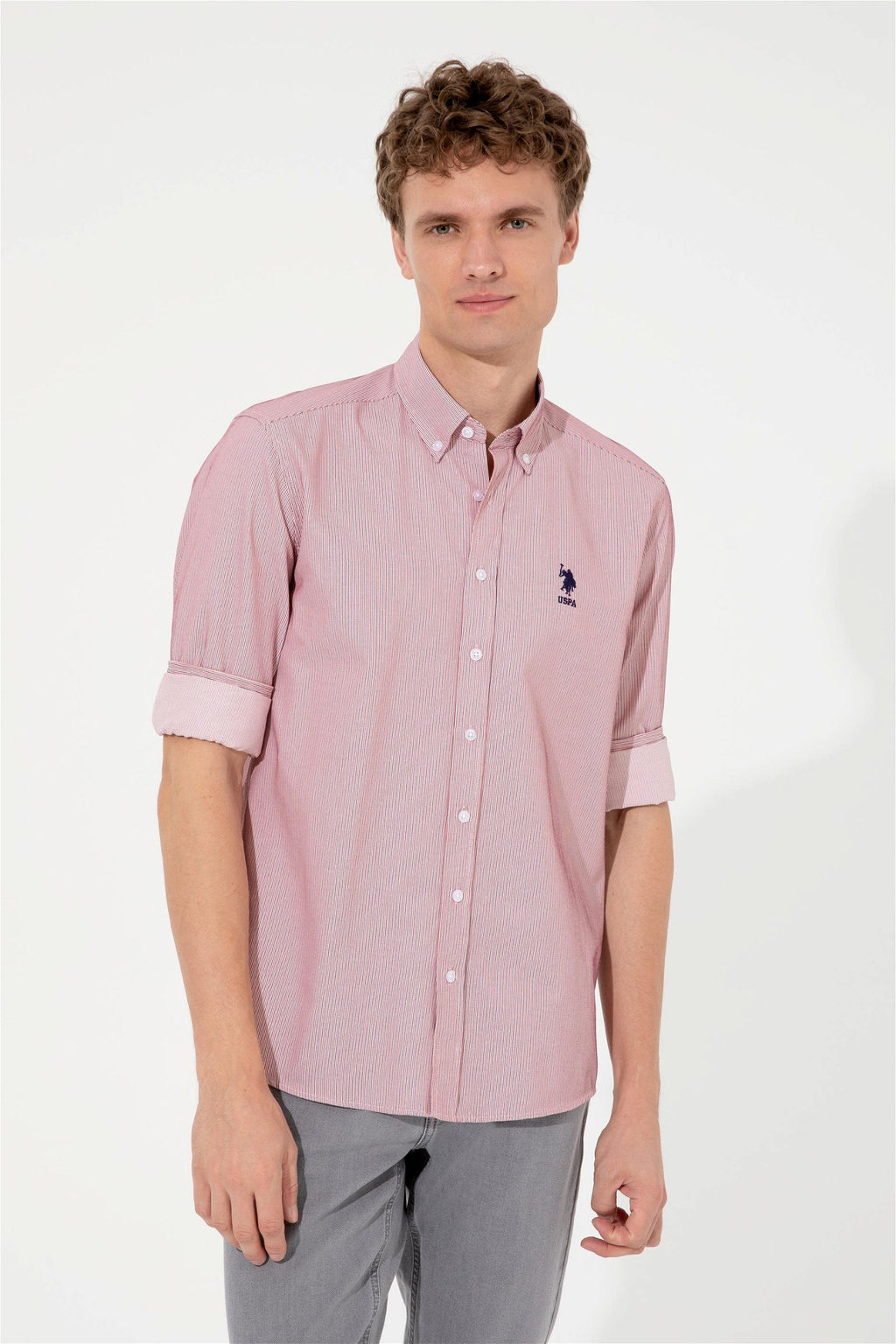 Мужская красная рубашка с длинным рукавом - U.s. polo assn фото 3