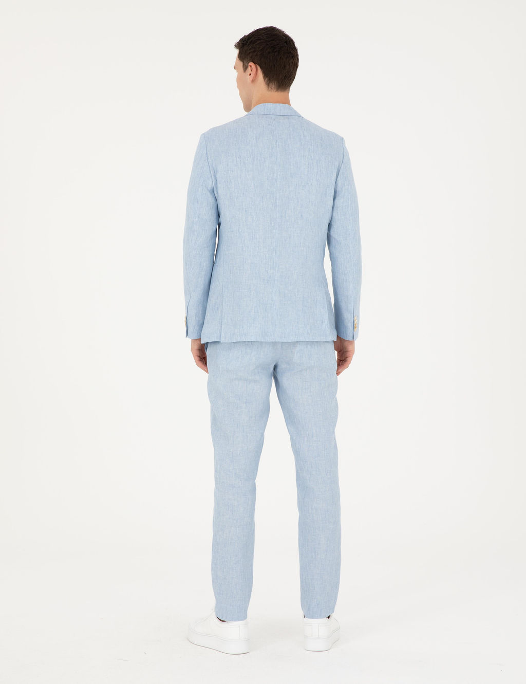 A__k Mavi Ex. Slim Fit %100 Keten Tak_m Elbise