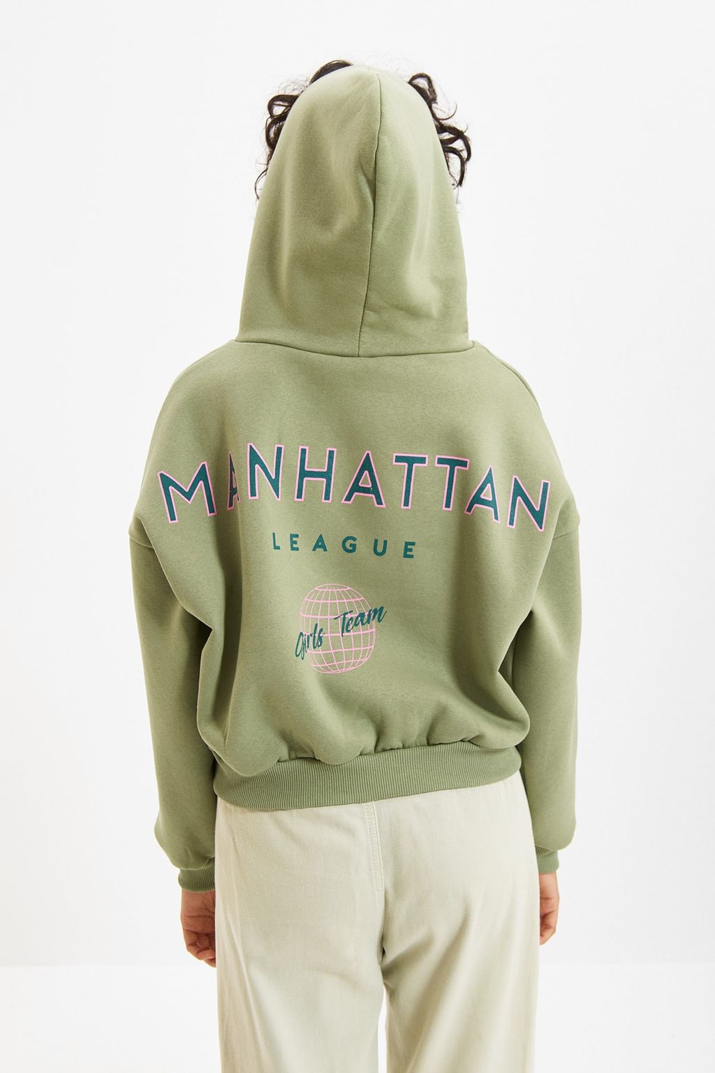 Mint S?rt Bask? Detayl? Kapusonlu Kal?n Ici Polarl? Orme Sweatshirt TWOAW22SW0711