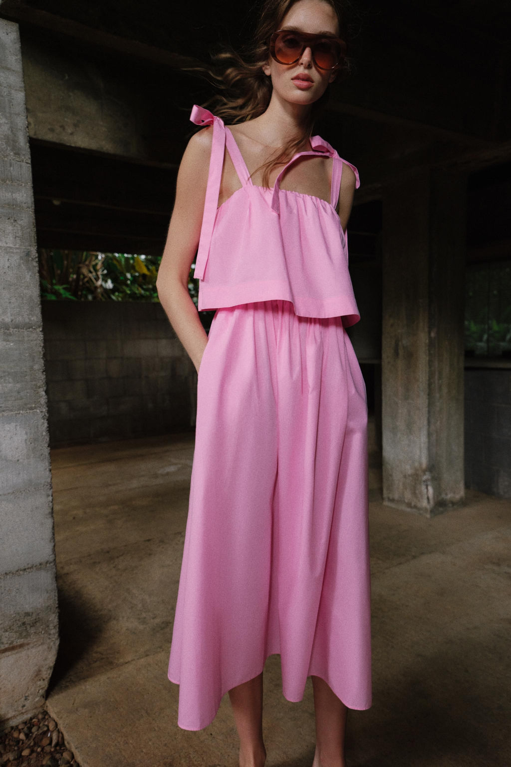VESTIDO MIDI POPEL?N LAZOS / Rosa medio - Zara фото 2