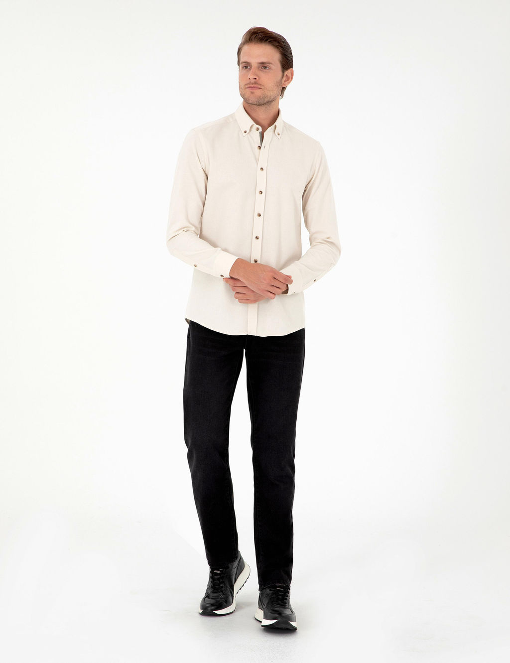 Рубашка Pierre Cardin Slim Fit бежевый длинный рукав