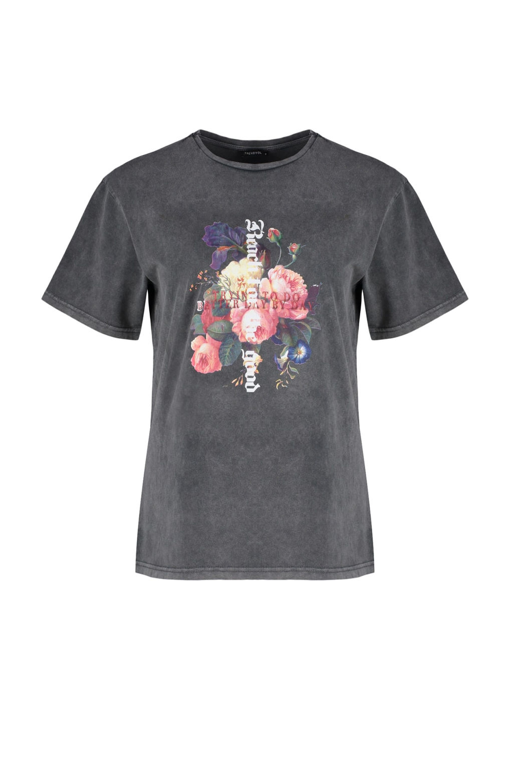 TRENDYOLMILLA Indigo %100 Pamuk Bask?l? ve Soluk Efektli Boyfriend Orme T-Shirt TWOSS23TS00281 фото 13