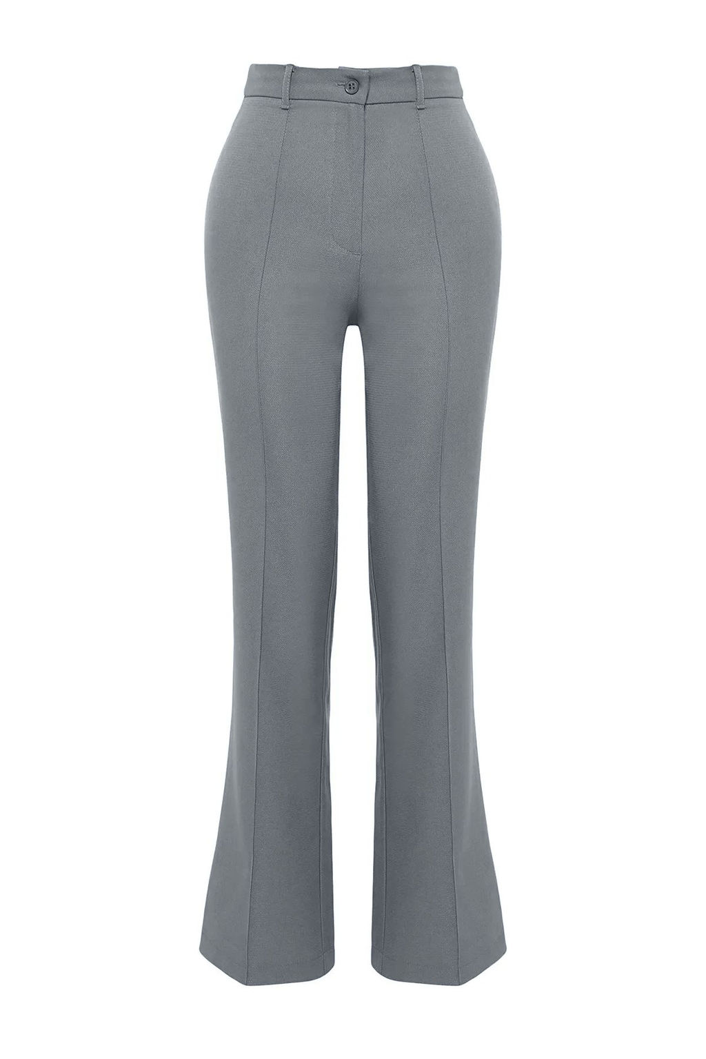 Gri Straight/Duz Kesim Yuksek Bel Nervur Dikisli Dokuma Pantolon TWOSS21PL0093