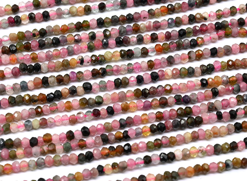 Бусины из турмалина рондель граненый 2мм, 39см, 195 бусин Радуга камня