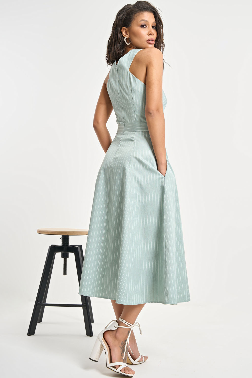 Сарафан хлопковый в полоску светло-зеленый