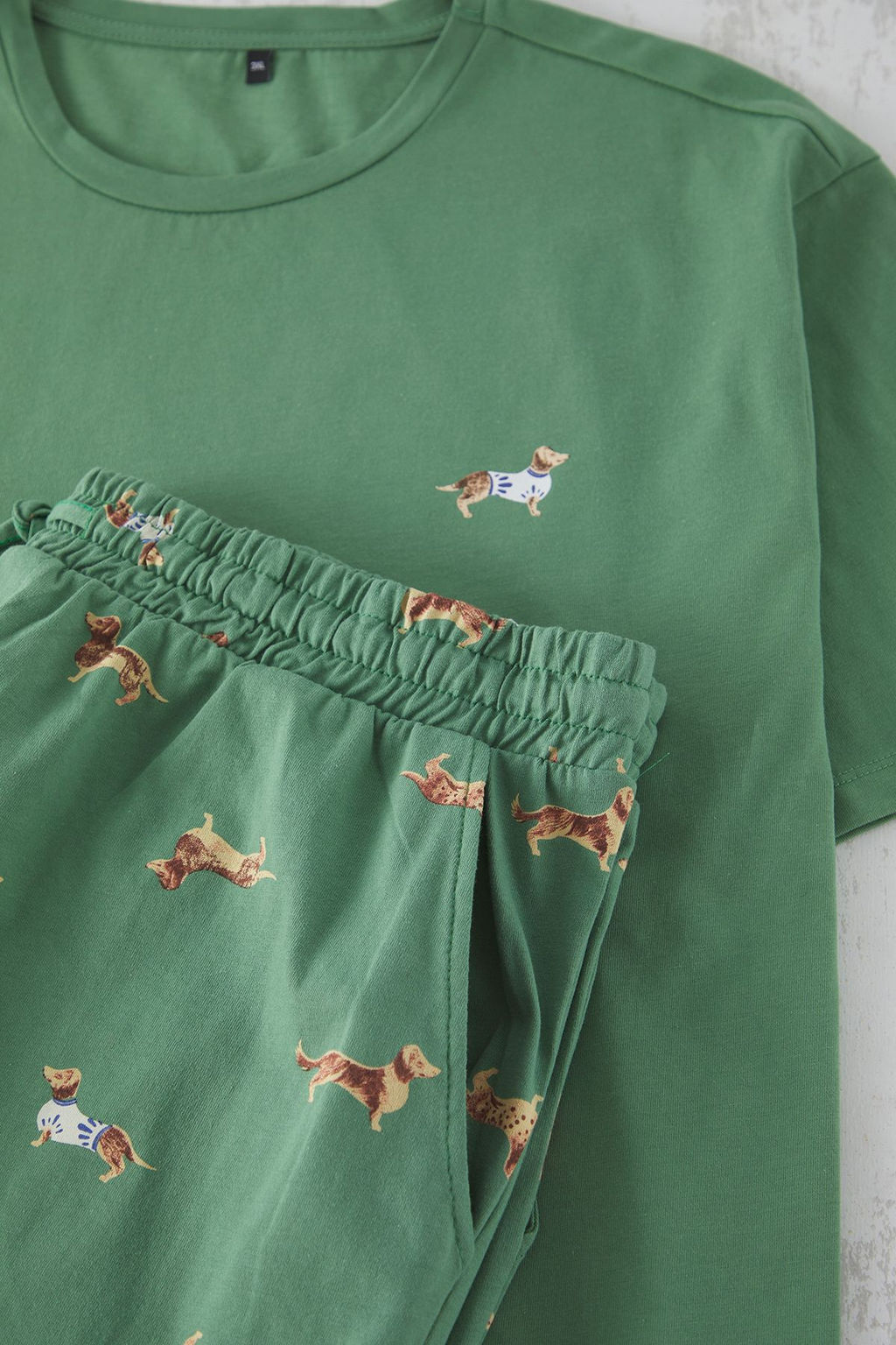 TRENDYOL MAN Yesil Regular Fit Bask?l? Orme Sortlu Buyuk Beden Pijama Tak?m? TMNSS24AI00000 - Trendyolmilla фото 3