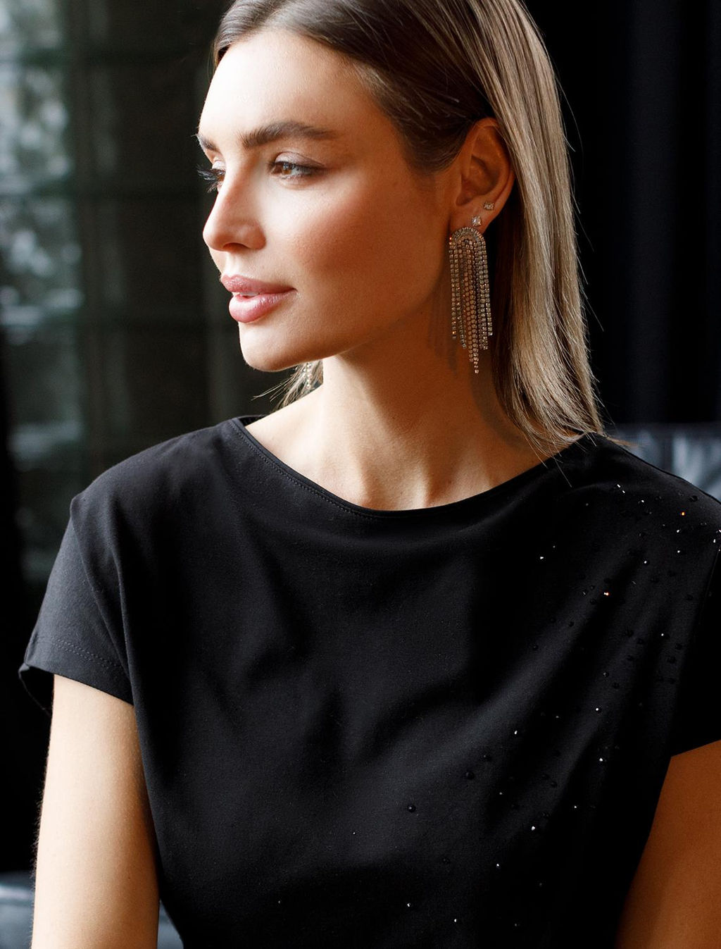 VILATTE / Футболка из премиального хлопка со стразами  фото 2