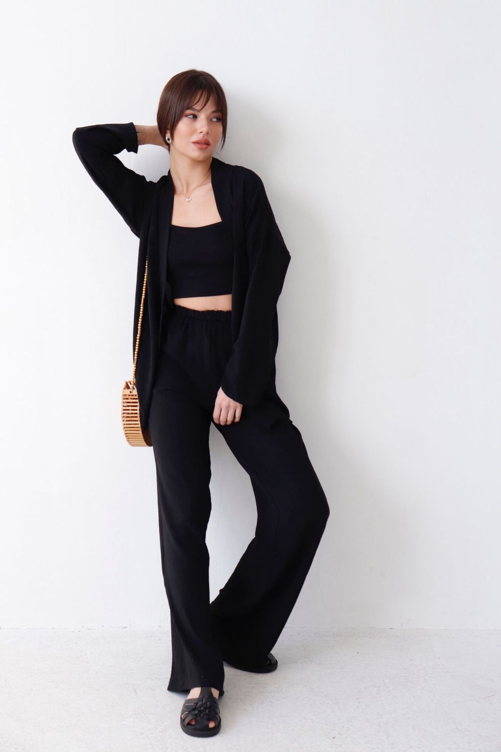 9192 Костюм из кимоно и брюк-палаццо чёрный - Martichelli фото 10