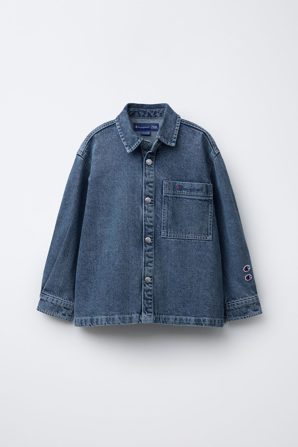 CHAMPION ® X ZARA EMBROIDERED SLOGAN DENIM OVERSHIRT