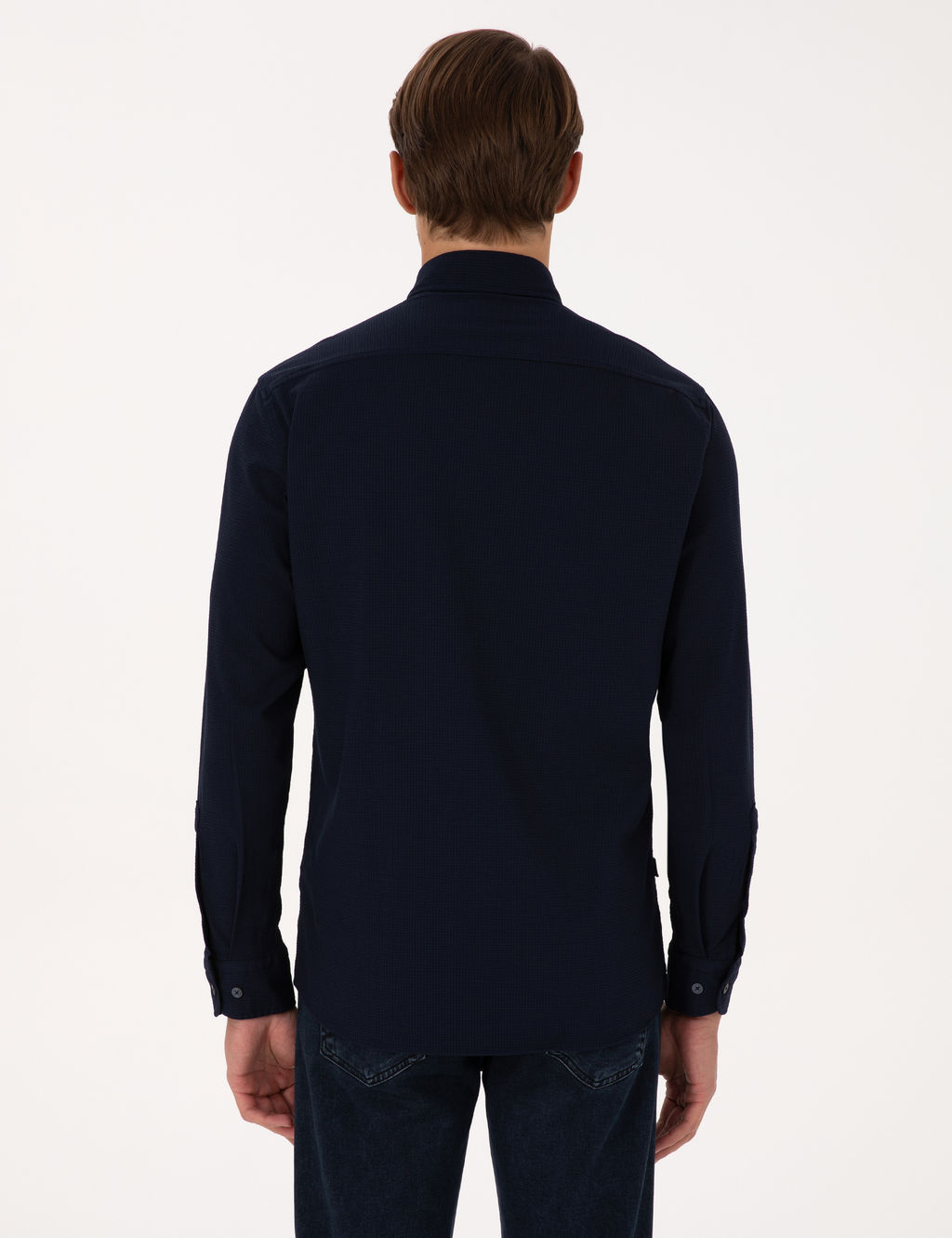 Lacivert Esnek Slim Fit _izgili Uzun Kollu G_mlek