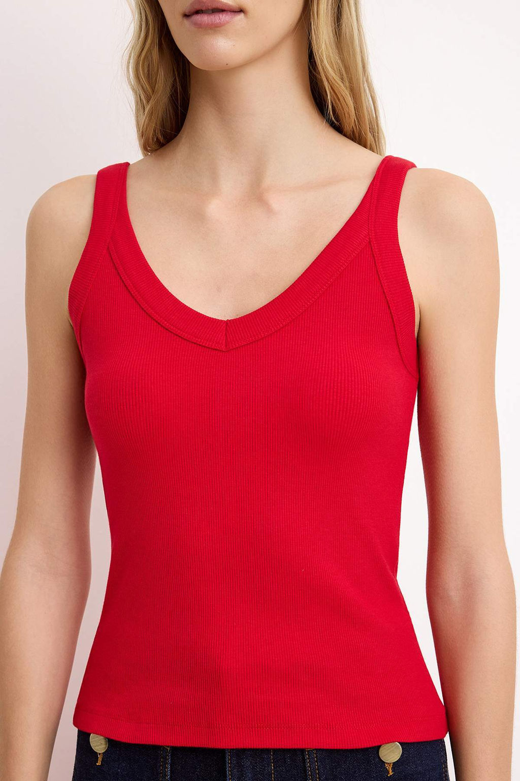 Siyah V Yaka Kal?n Ask?l? Fitilli Esnek Orme Atlet TWOSS26AL00027 - Trendyolmilla фото 7