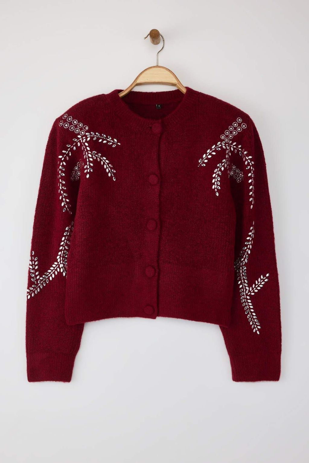 Bordo Yumusak Dokulu Tas Islemeli Triko H?rka TWOAW26HI00063 - Trendyolmilla фото 5