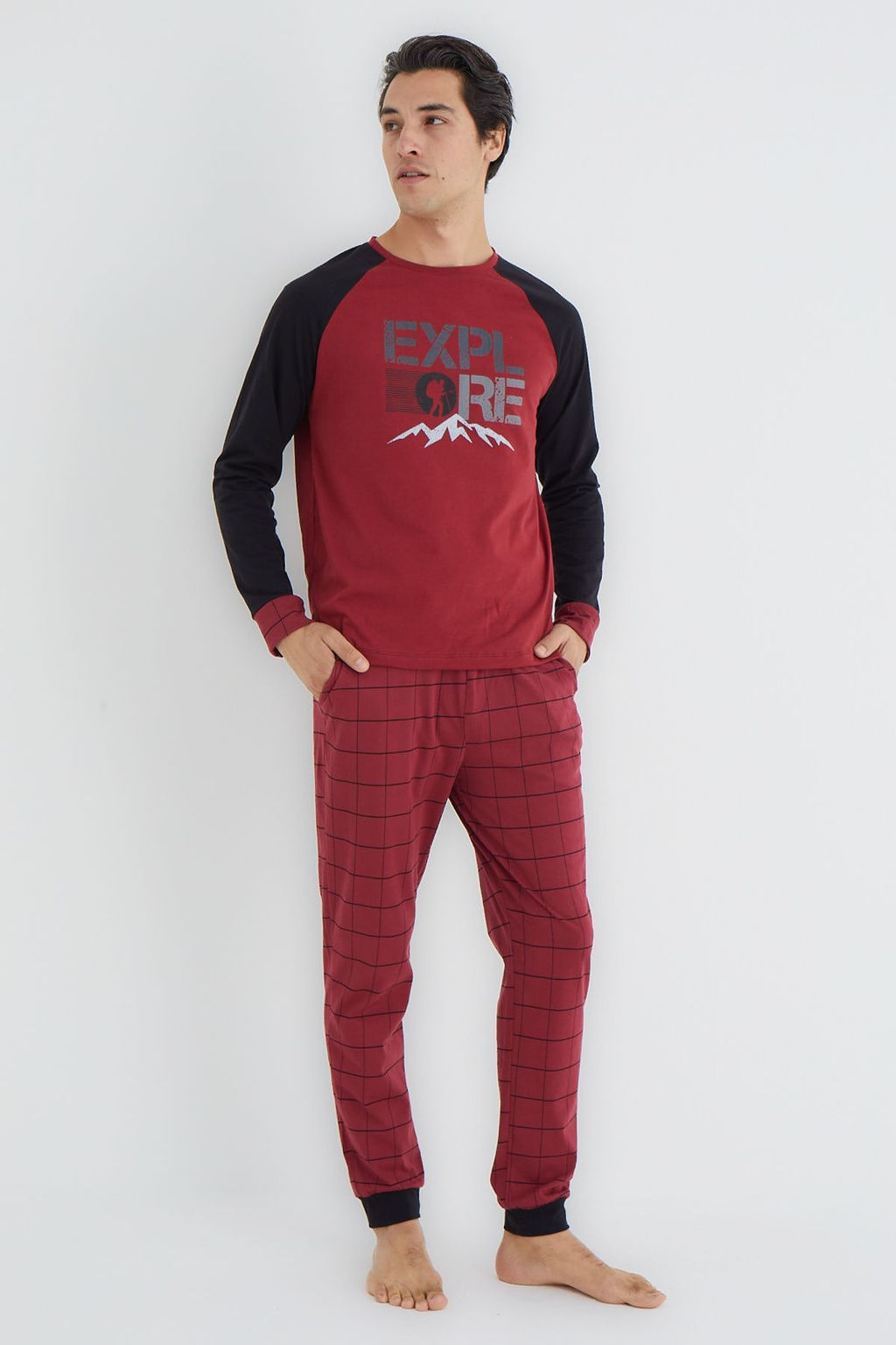 TRENDYOL MAN Bordo Ekose Regular Fit Orme Pijama Tak?m? TMNAW25PT00066 - Trendyolmilla фото 4
