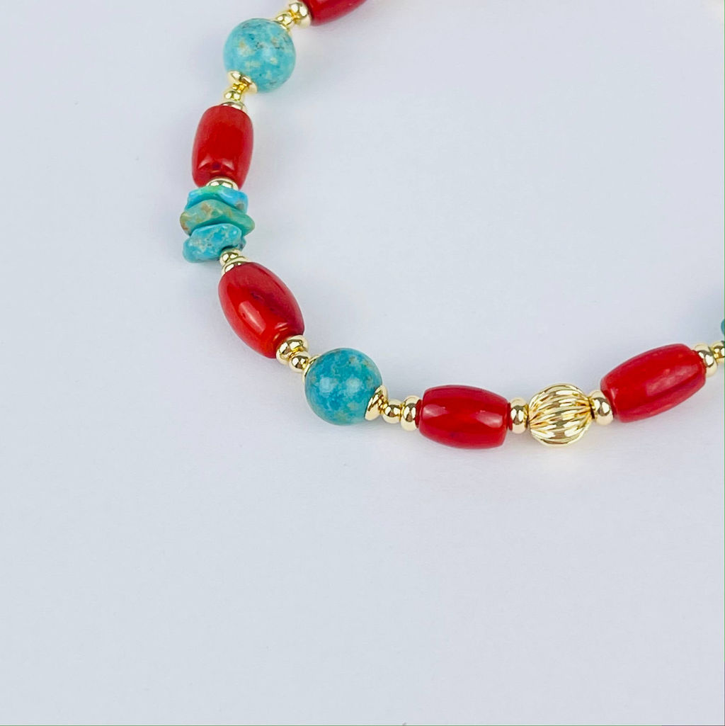 Браслет из Коралла и Бирюзы 16,5 см +