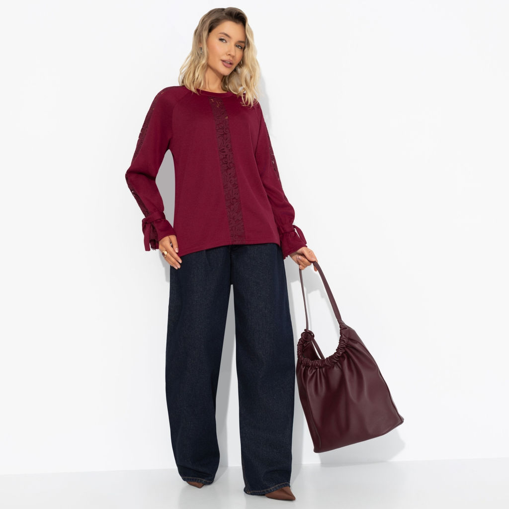 Свитшот комбинированный с кружевом, Приз зрительских симпатий (бордовый) - Charutti фото 6