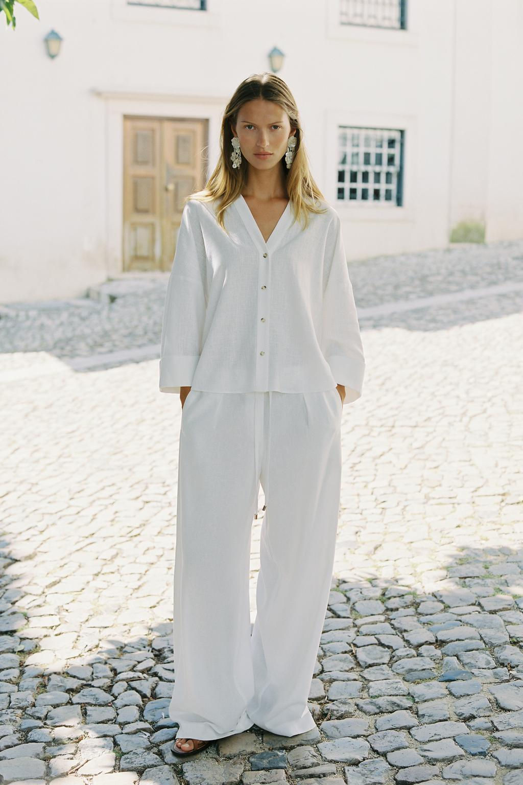 WIDE-SLEEVE LINEN BLEND SHIRT - Zara фото 2