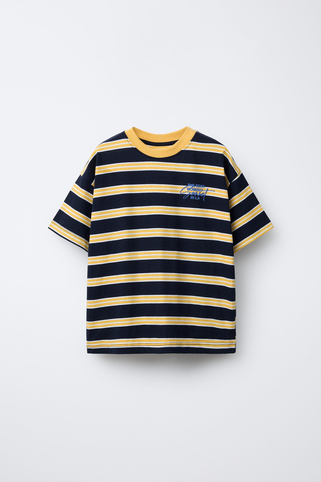 STRIPED T-SHIRT WITH EMBROIDERED SLOGAN - Zara фото 7