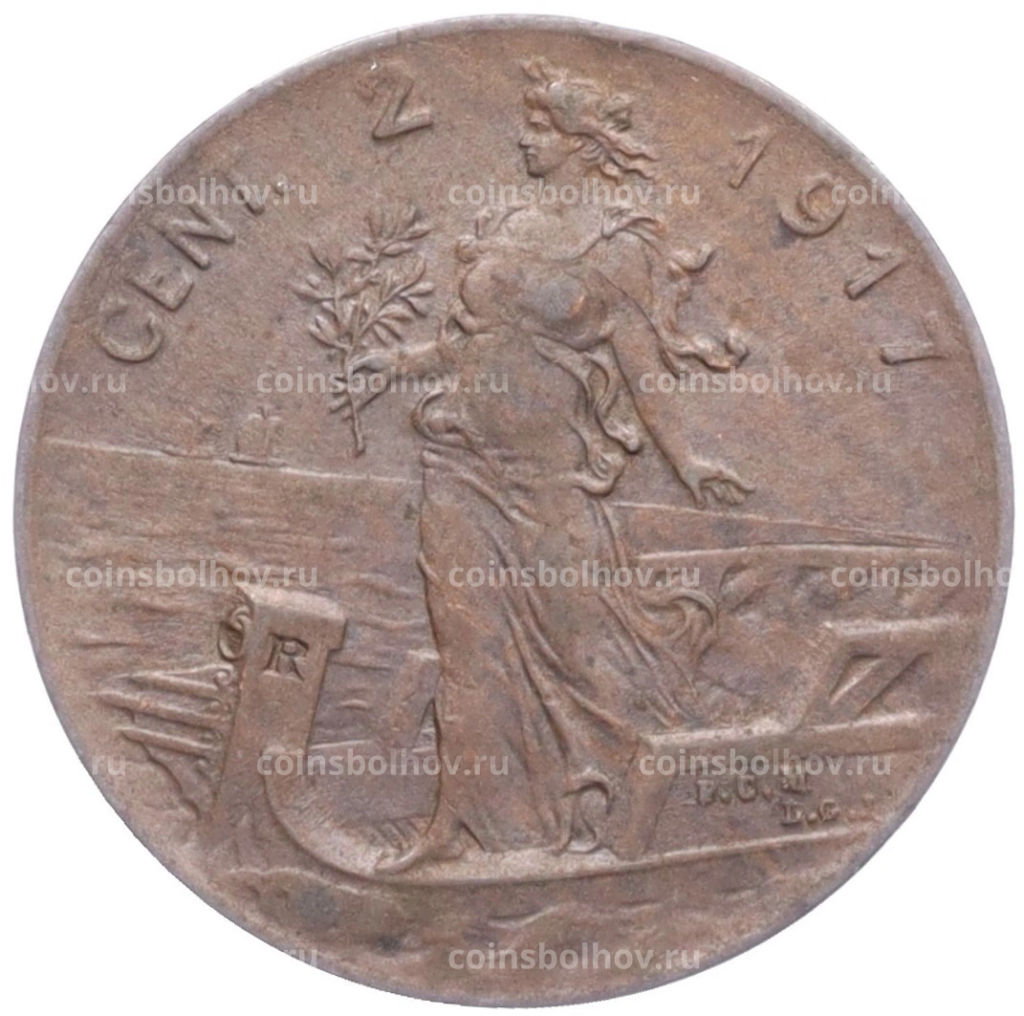 Монета 2 чентезимо 1917 года Италия