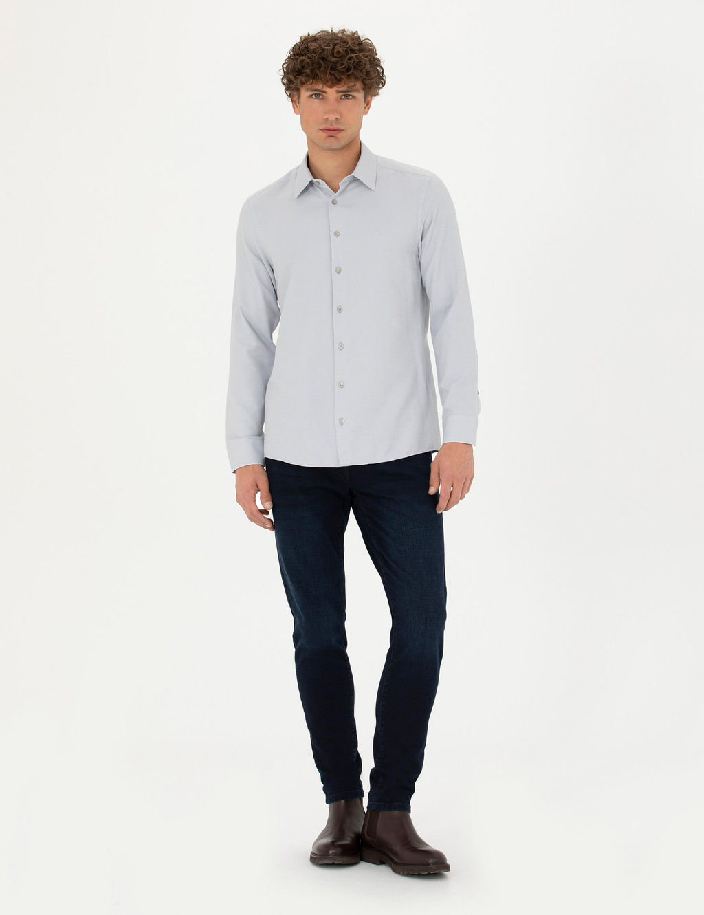 Рубашка Slim Fit с длинным рукавом серая