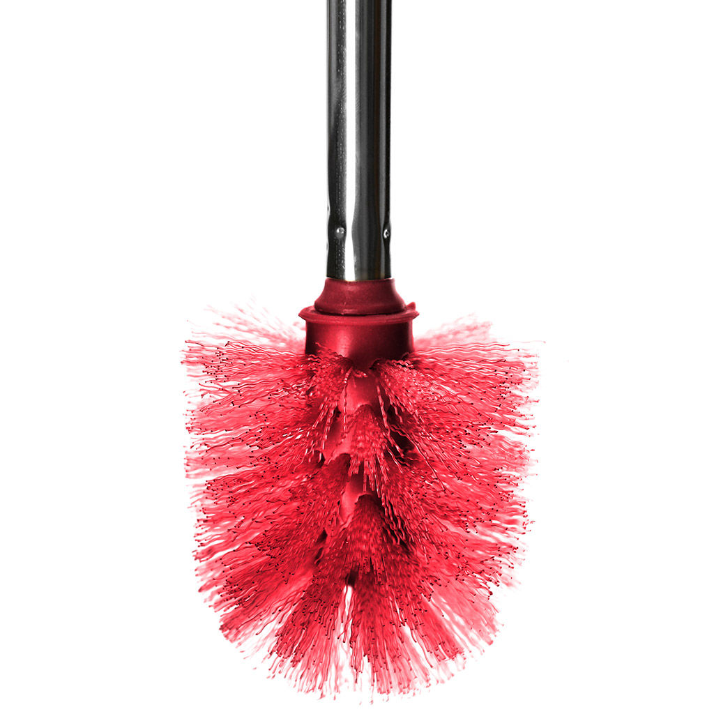 Ерш унитазный пластмассовый со съемной ручкой из нержавеющей стали "Металлик" 49см, с подставкой д13,5см h11,5см, бордо (Китай)