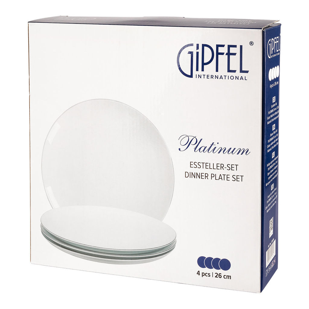 51534 GIPFEL Набор тарелок обеденных PLATINUM 26 см, 4 шт. Цвет: белый с ободком серебристого цвета. Материал: костяной фарфор.  фото 6