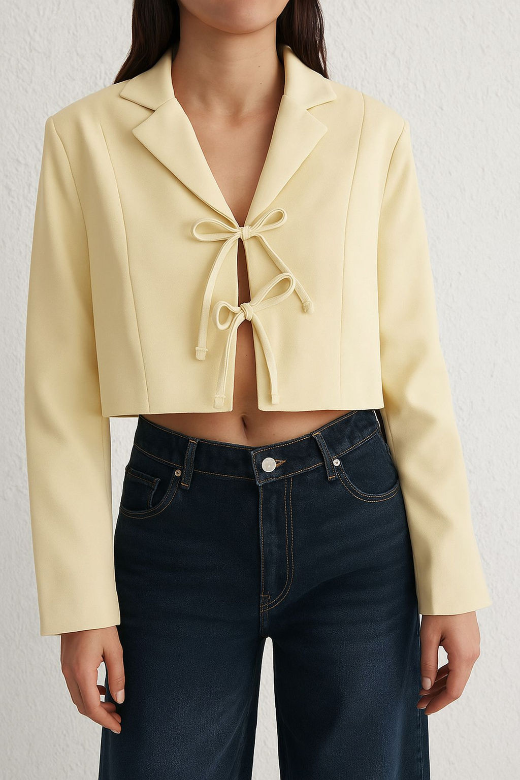 TRENDYOLMILLA Ac?k Mavi Baglama Detayl? Astarl? Crop Dokuma Blazer Ceket TWOSS25BC00025  фото 4