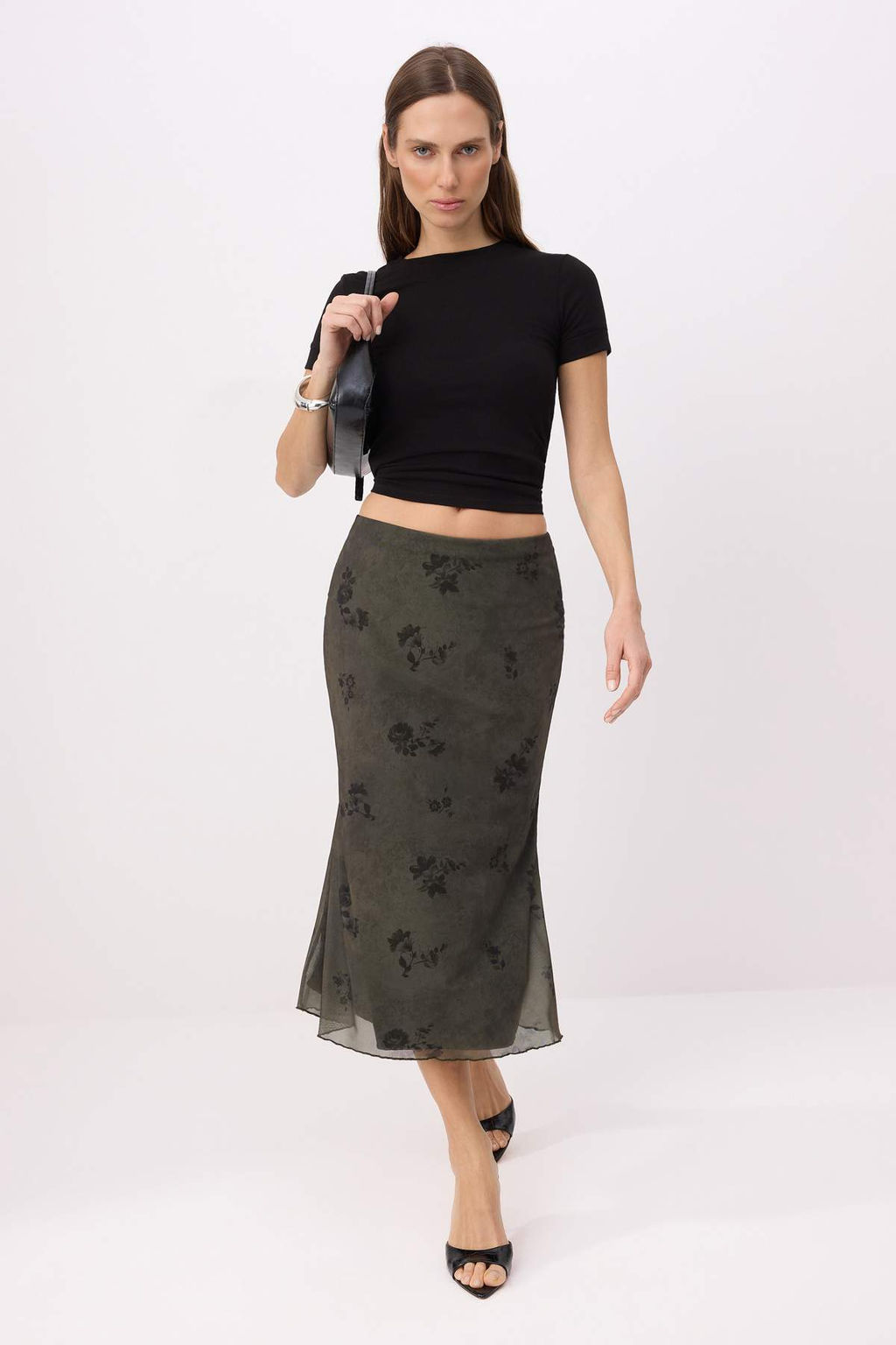 Teen Haki Cicek Bask?l? Bodycon Tul Esnek Orme Etek TWOAW26ET00036 - Trendyolmilla фото 18