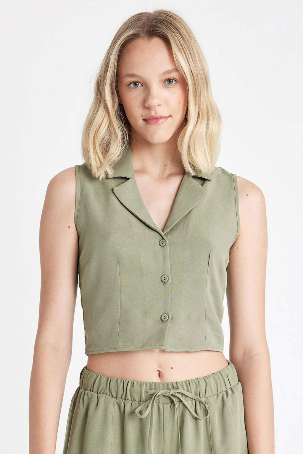 Fitted Pijama Yaka Keten Kar?s?ml? Kolsuz Gomlek - Defacto фото 2