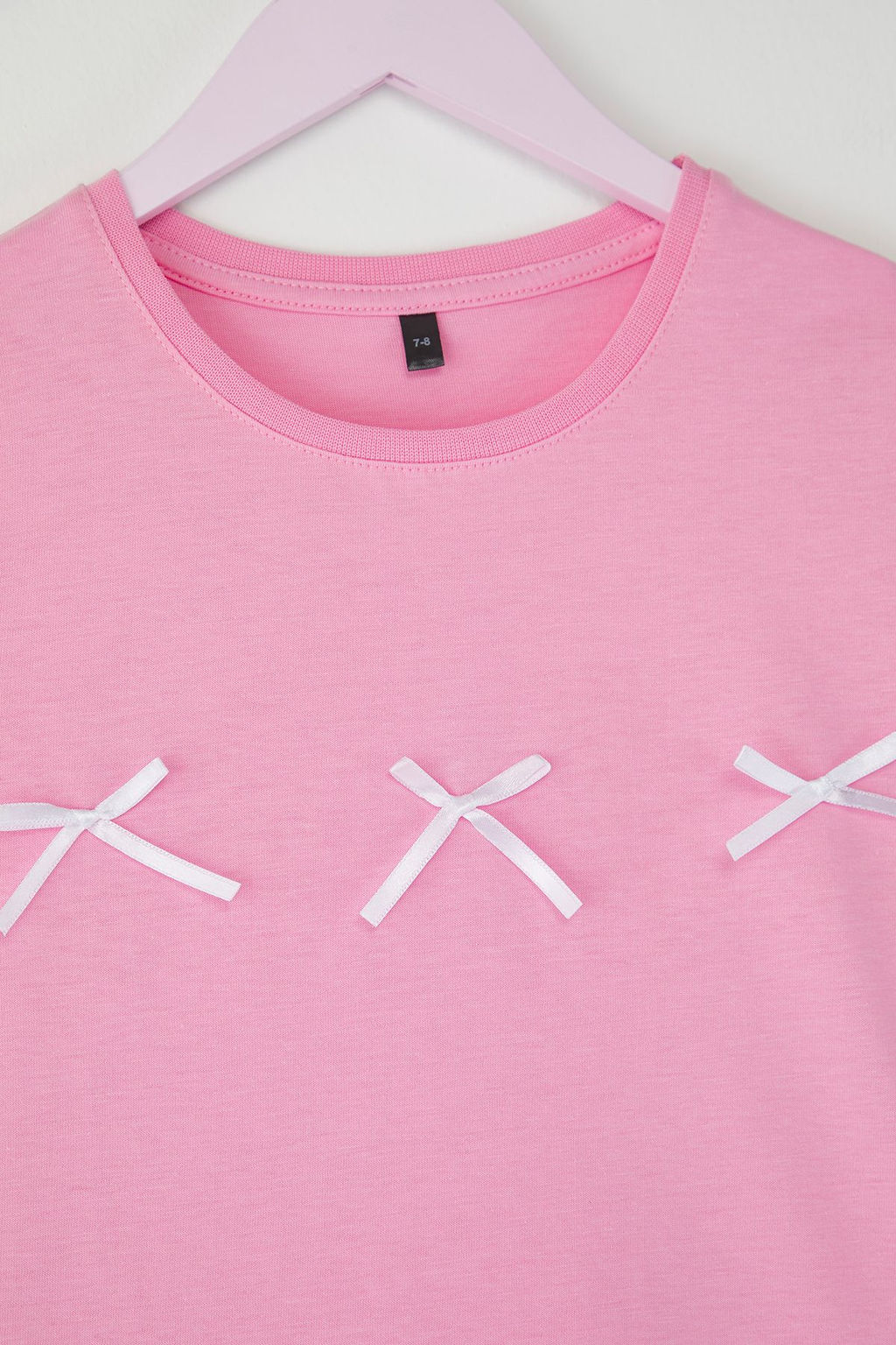 Pembe K?z Cocuk %100 Pamuk Kurdele Detayl? K?sa Kol Orme T-Shirt TKDSS25TS00105 - Trendyolmilla фото 2