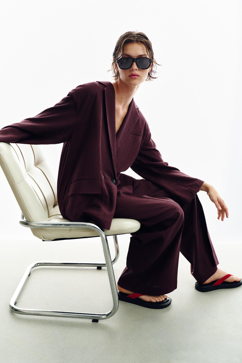 PANTAL?N RECTO LINO / Berenjena - Zara фото 6