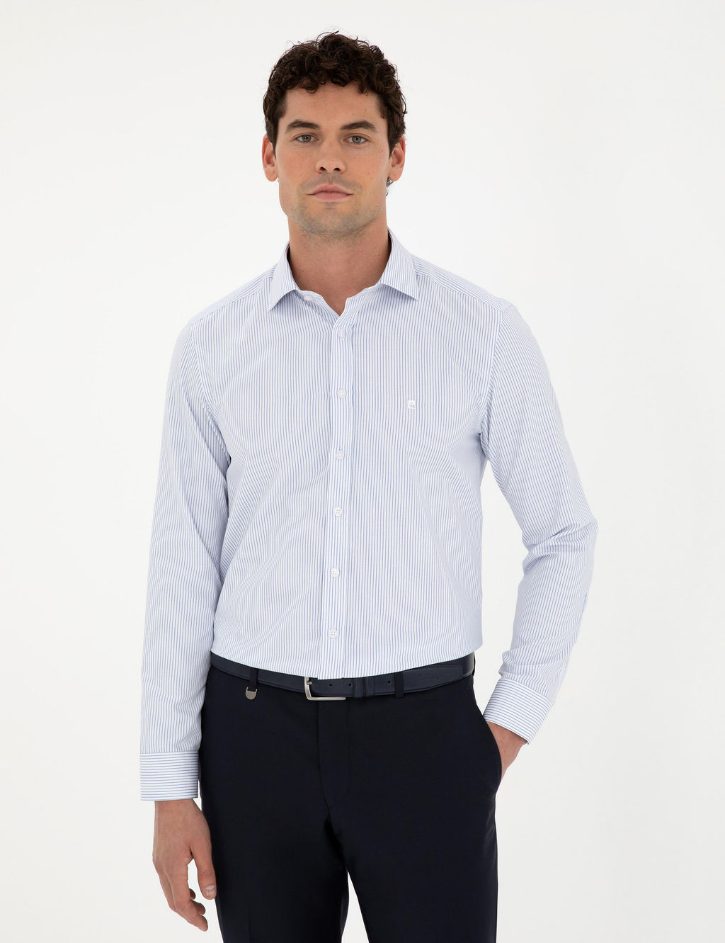 A__k Mavi Slim Fit Uzun Kollu G_mlek