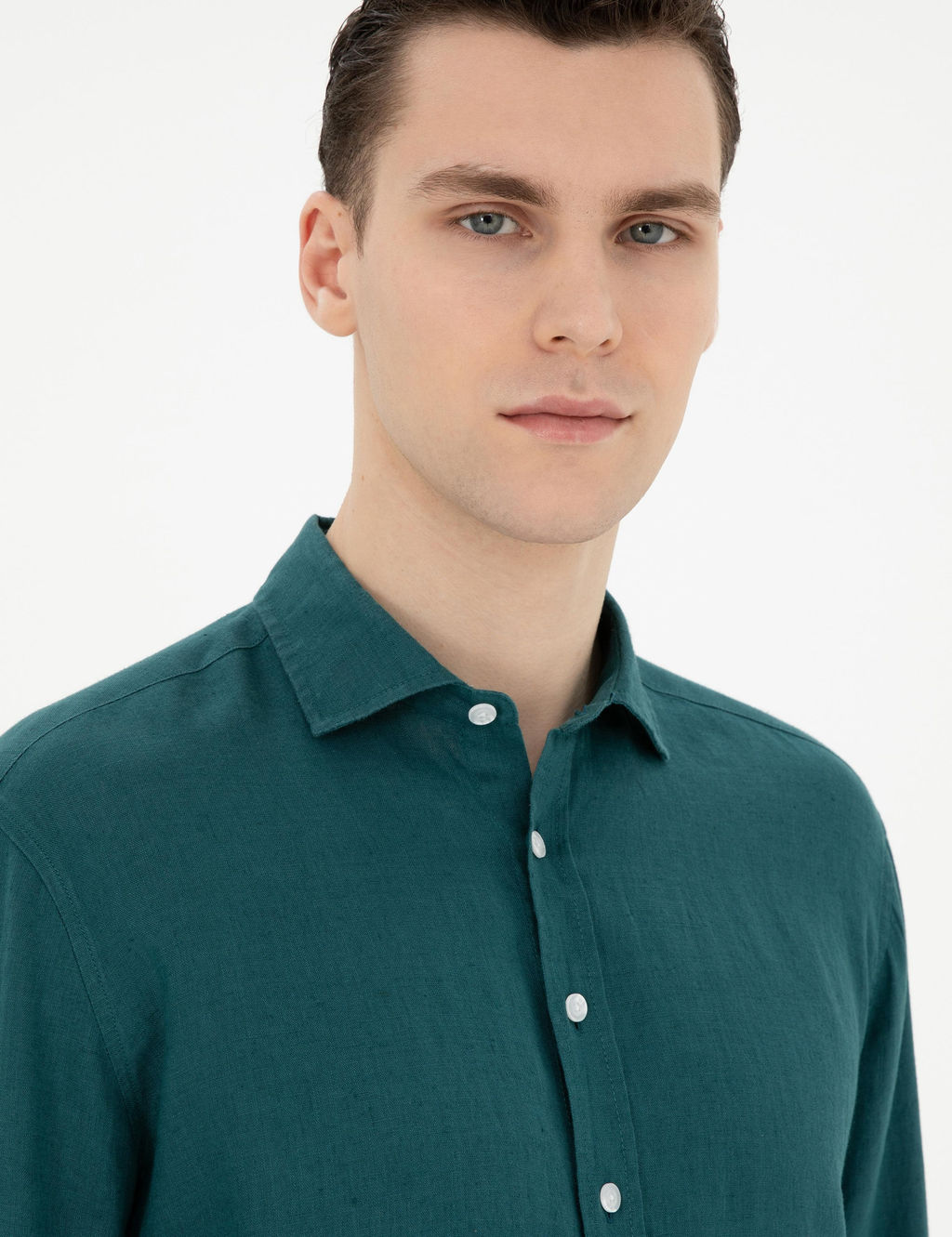 Рубашка Pierre Cardin Regular Fit изумрудная льняная