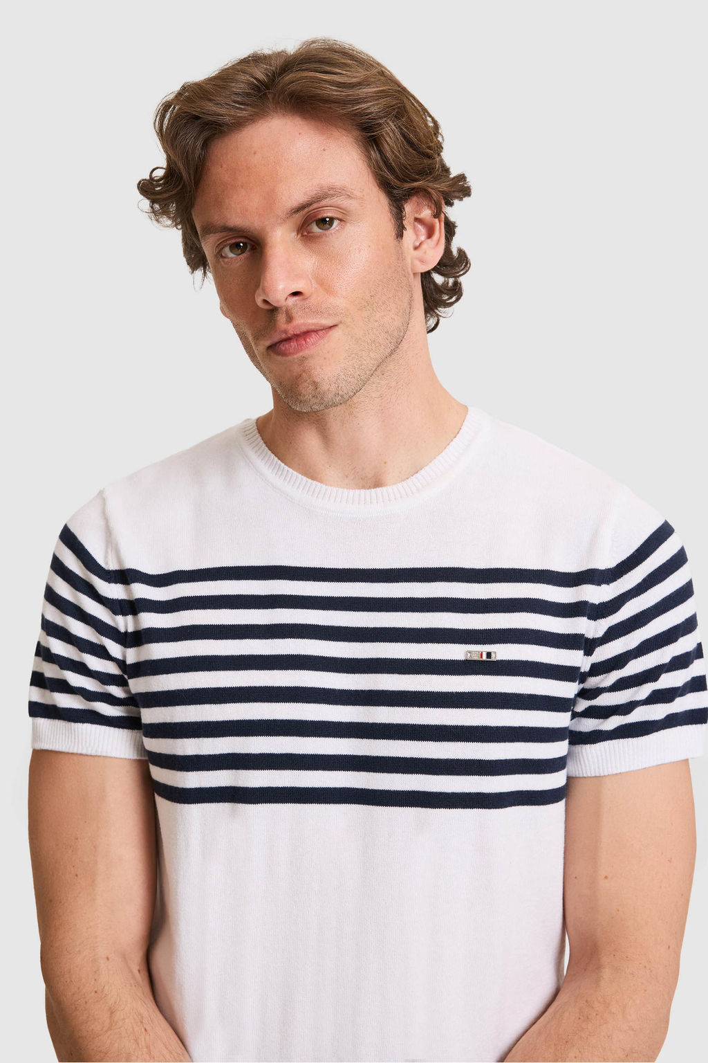 Erkek Slim Fit Bisiklet Yaka Beyaz Triko Ti__rt