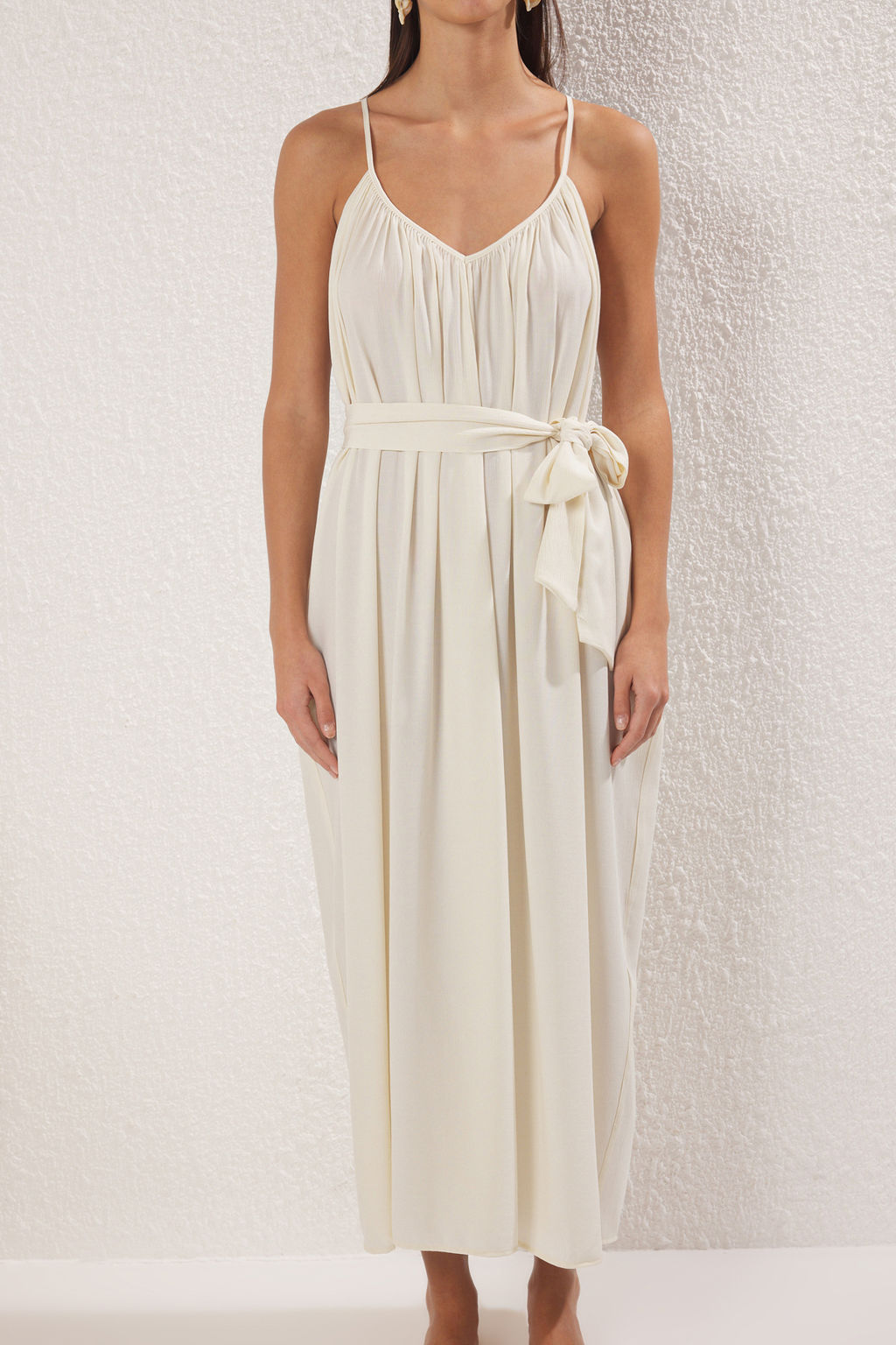 Bej Dokuma Buzgulu Maxi Plaj Elbise TBESS25EL00086