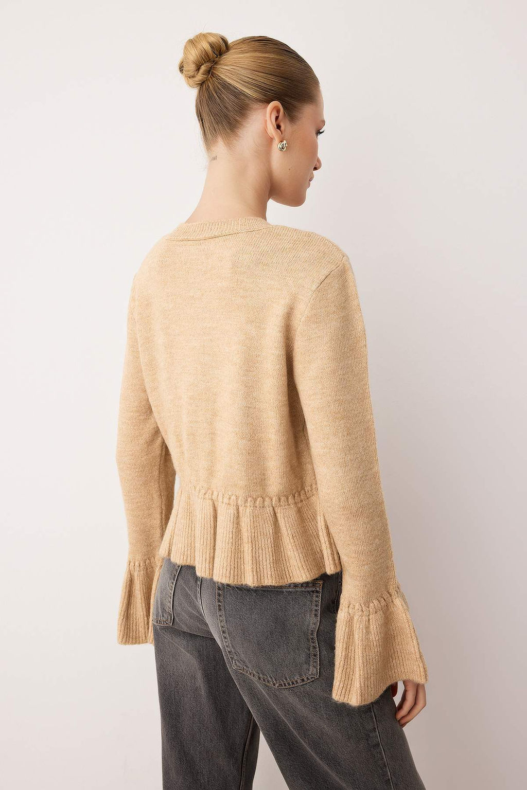 Bej Yumusak Dokulu Peplum Triko H?rka TWOAW26HI00114