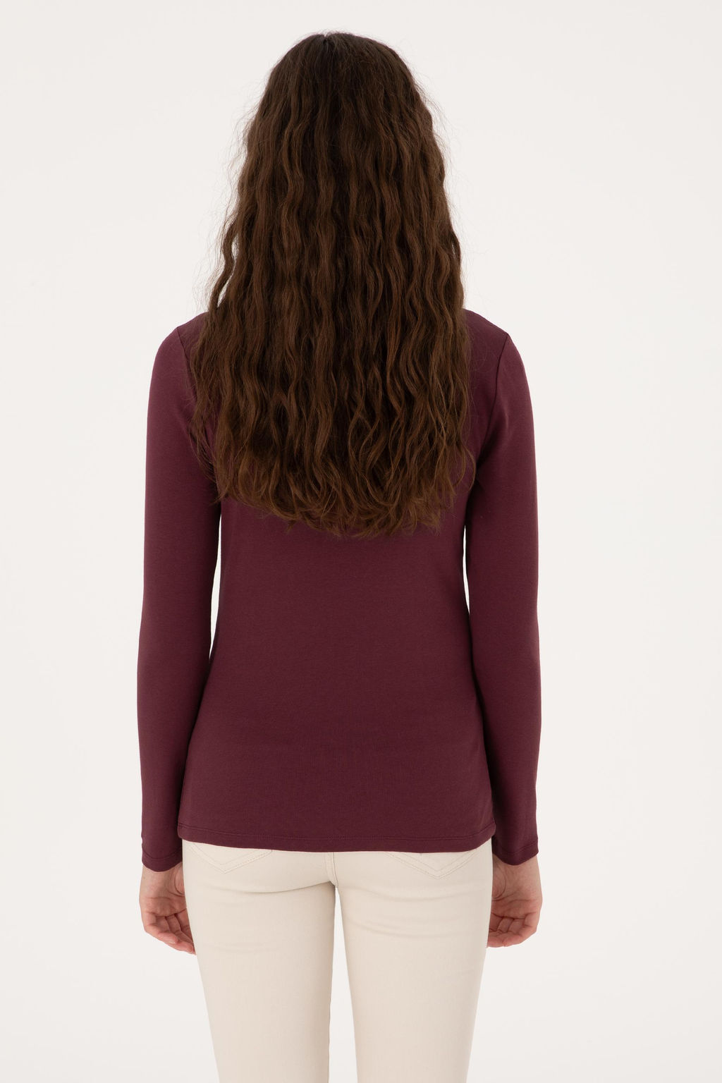 Kad_n Bordo Slim Bisiklet Yaka Basic Sweatsh_rt