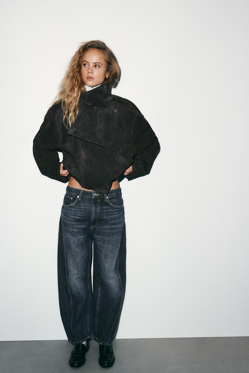 100% SUEDE LEATHER BIKER JACKET WITH COVERED BUTTONS - Zara фото 14