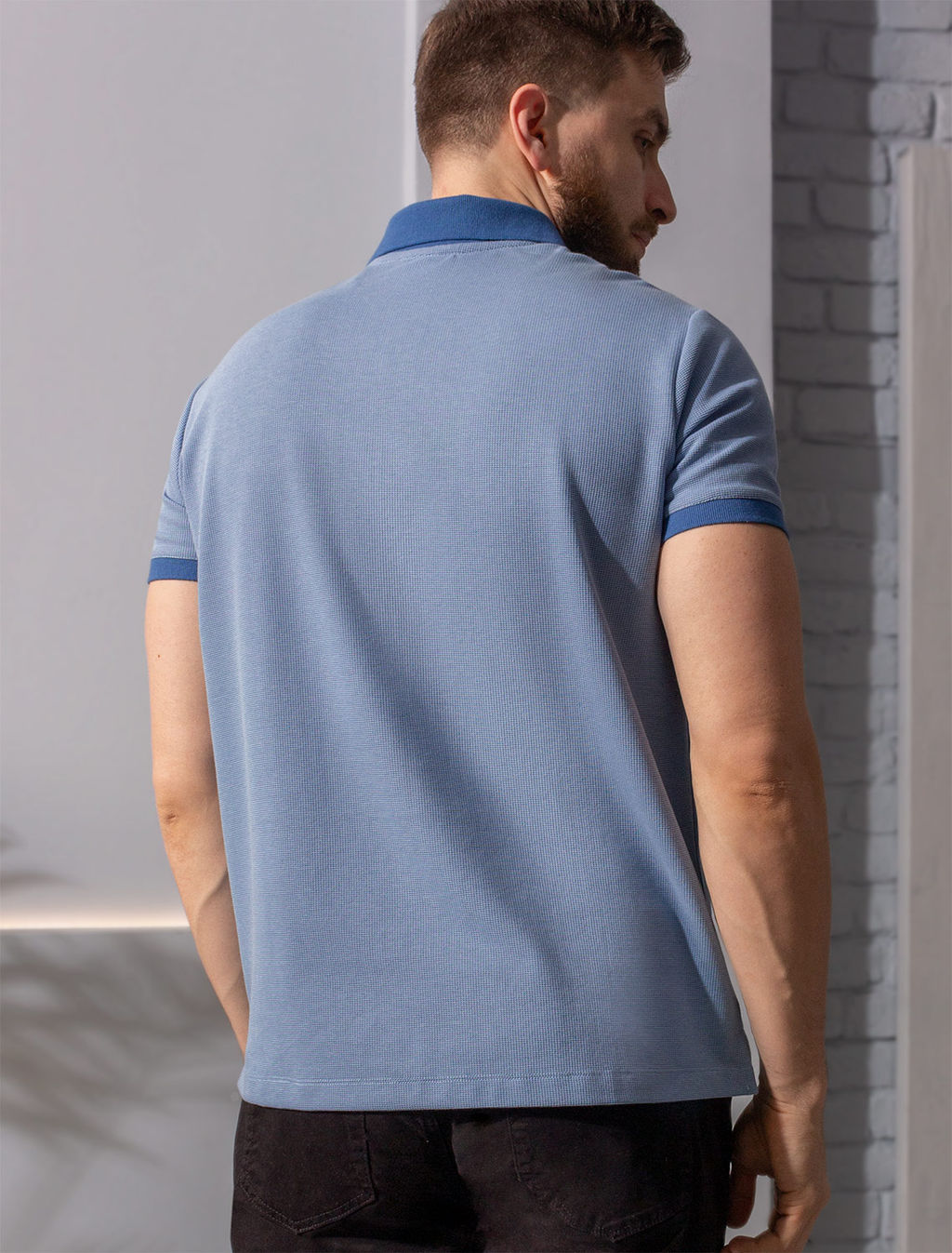 Поло Vilatte из хлопка темно-голубое  фото 3