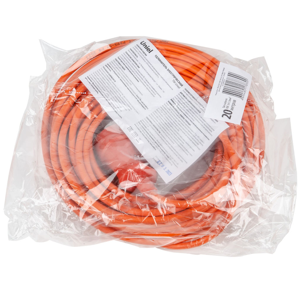 YXз16-101 /UCK-1N/3x1,50/20M/O ORANGE Удлинитель силовой в бухте, c/з, 1гнездо, 20м (ПВС 3х1,50), 16A. Оранжевый. TМ Uniel