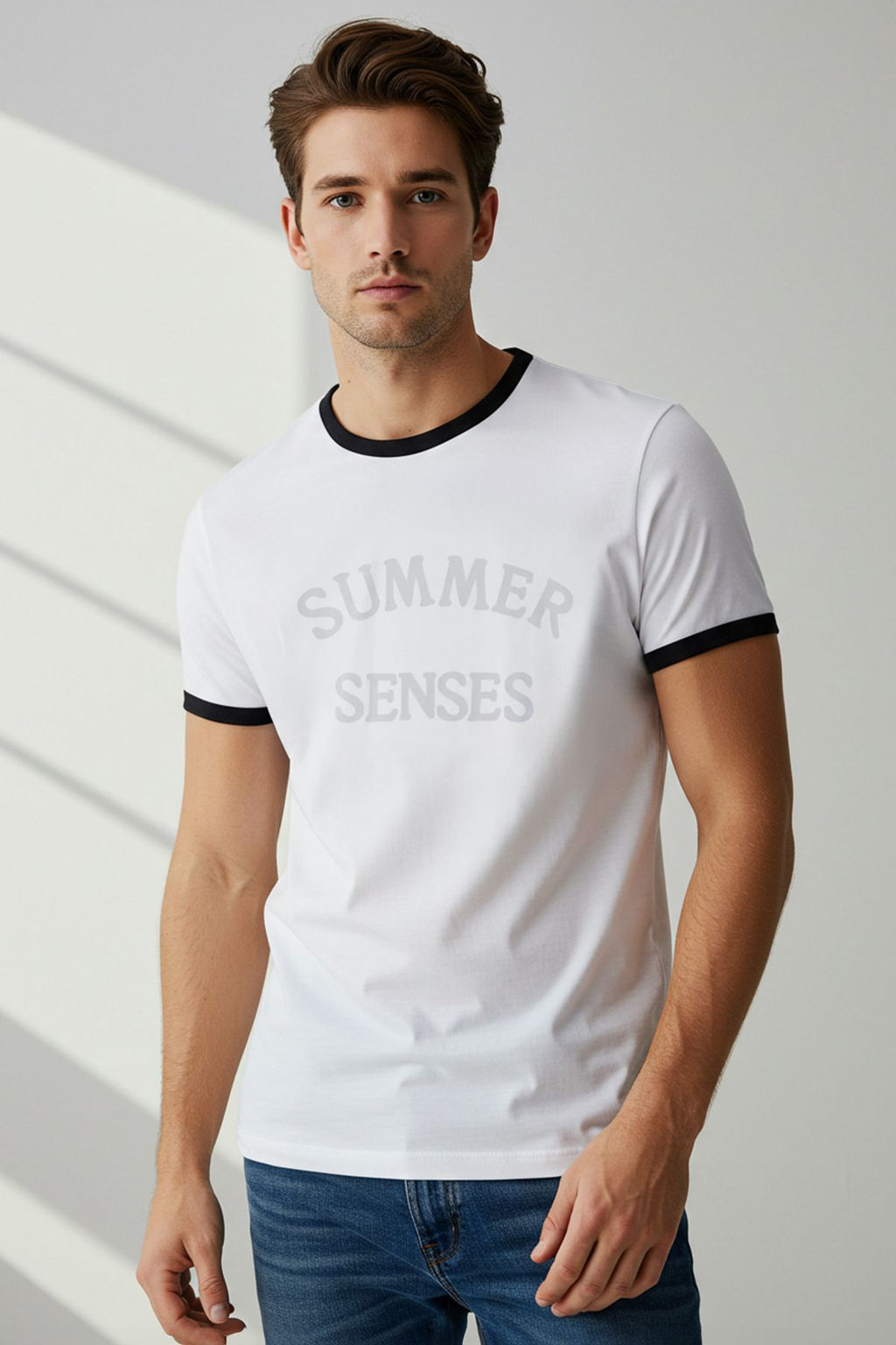 Ekru Regular/Normal Kesim Kol Detayl? Bask?l? %100 Pamuk T-Shirt TMNSS25TS00034