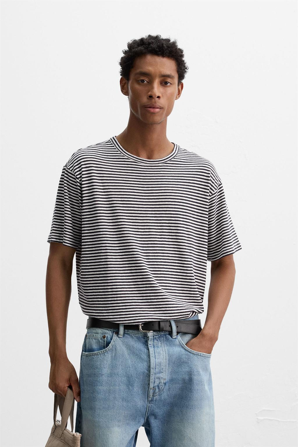 STRIPED COTTON-LINEN T-SHIRT - Zara фото 2