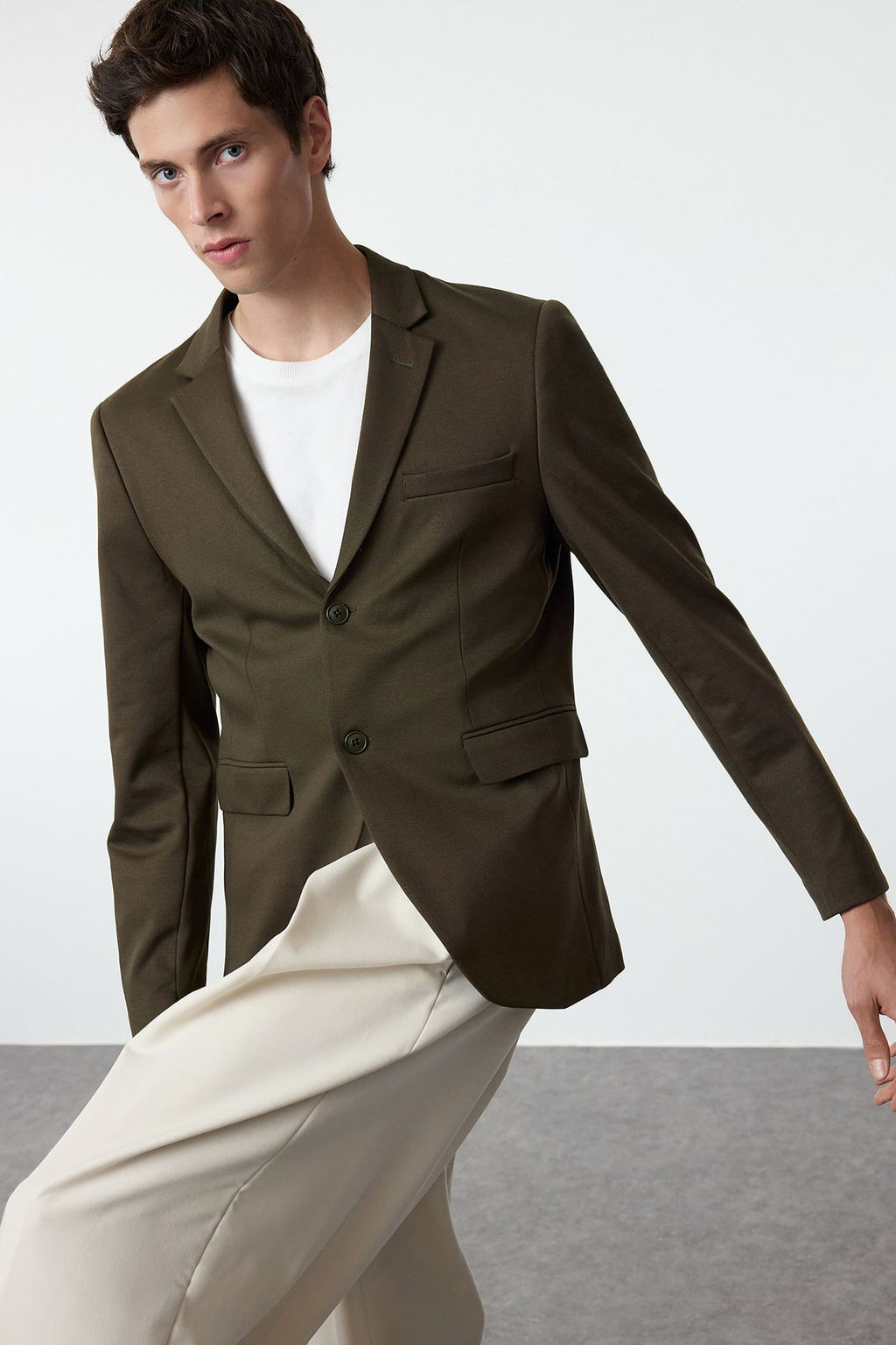 TRENDYOL MAN Haki Slim Fit Orme Esnek Kumasl? Blazer Ceket TMNAW23CE00025 - Trendyolmilla фото 2