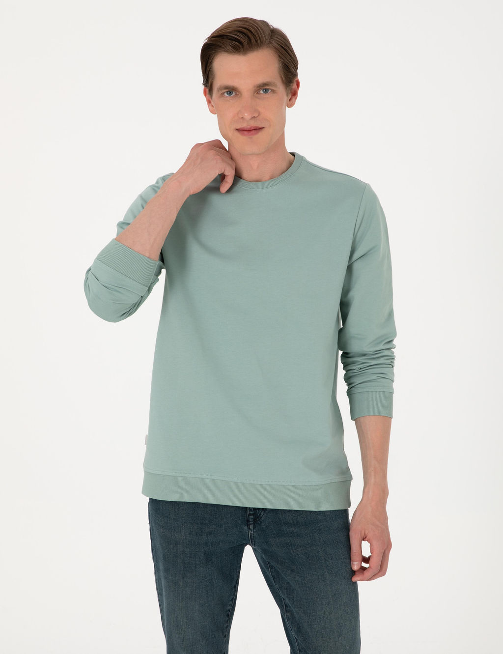 _a_la 2 _plik Regular Fit Bisiklet Yaka Basic Sweatshirt