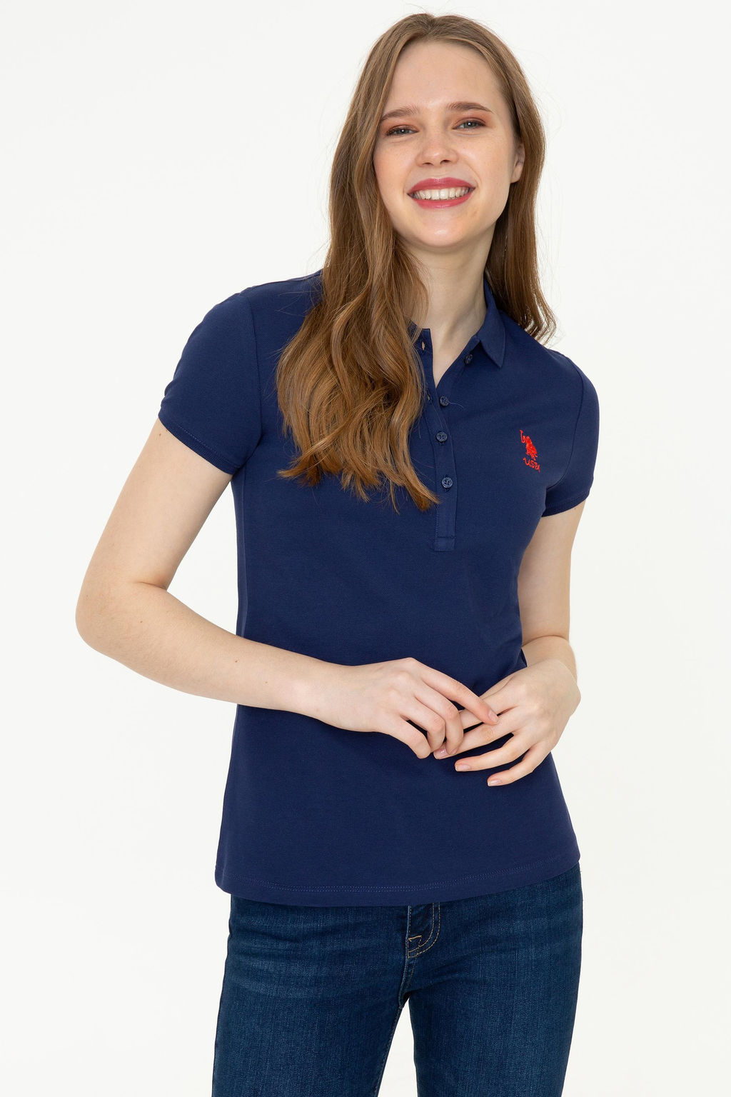 U. S. Polo Assn Женская темно-синяя базовая футболка с воротником-поло - U.s. polo assn фото 13