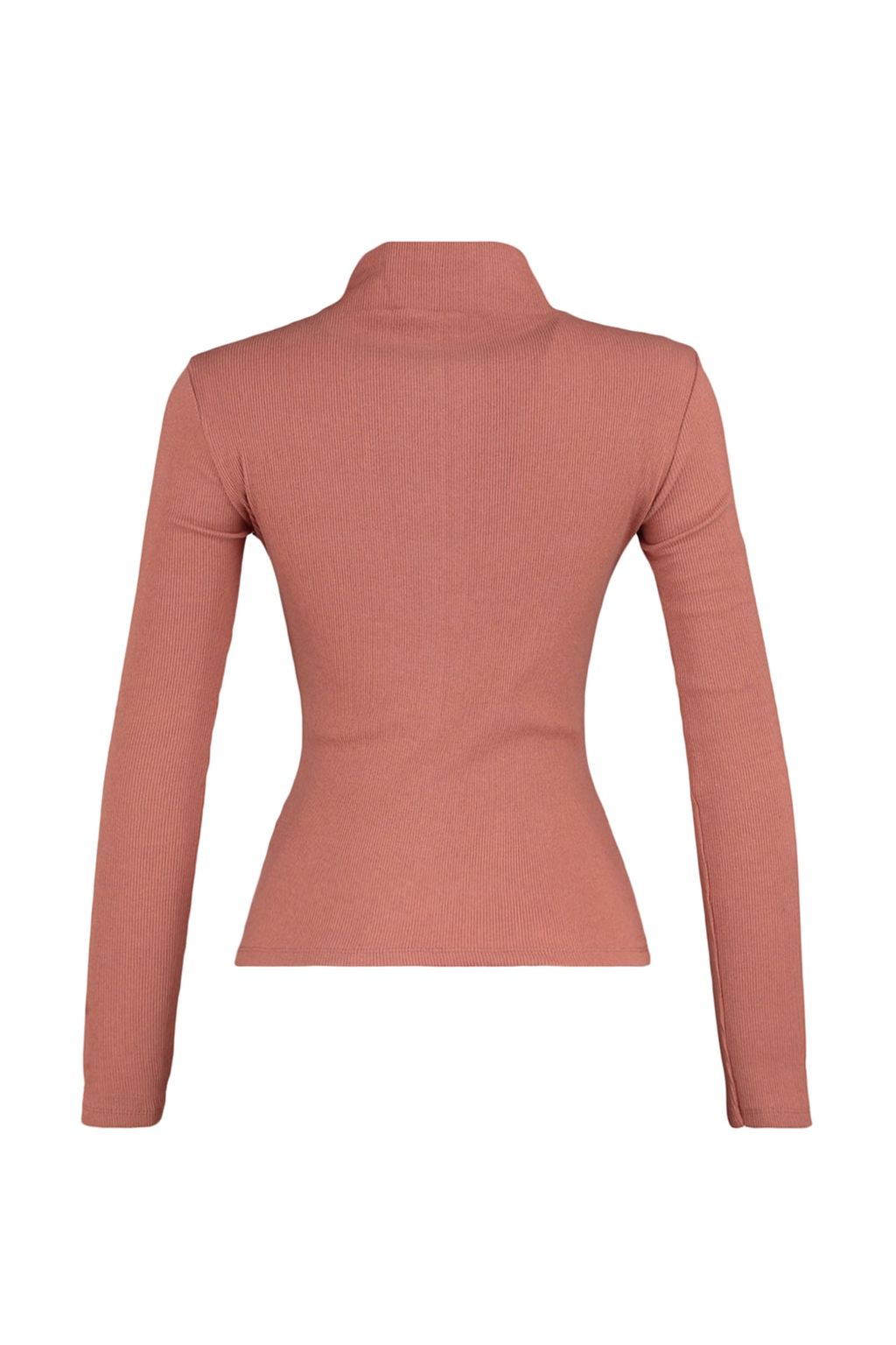 Gul Kurusu Fitted/Vucuda Oturan Dik Yaka Uzun Kol Fitilli Esnek Orme Bluz TWOAW21BZ0423