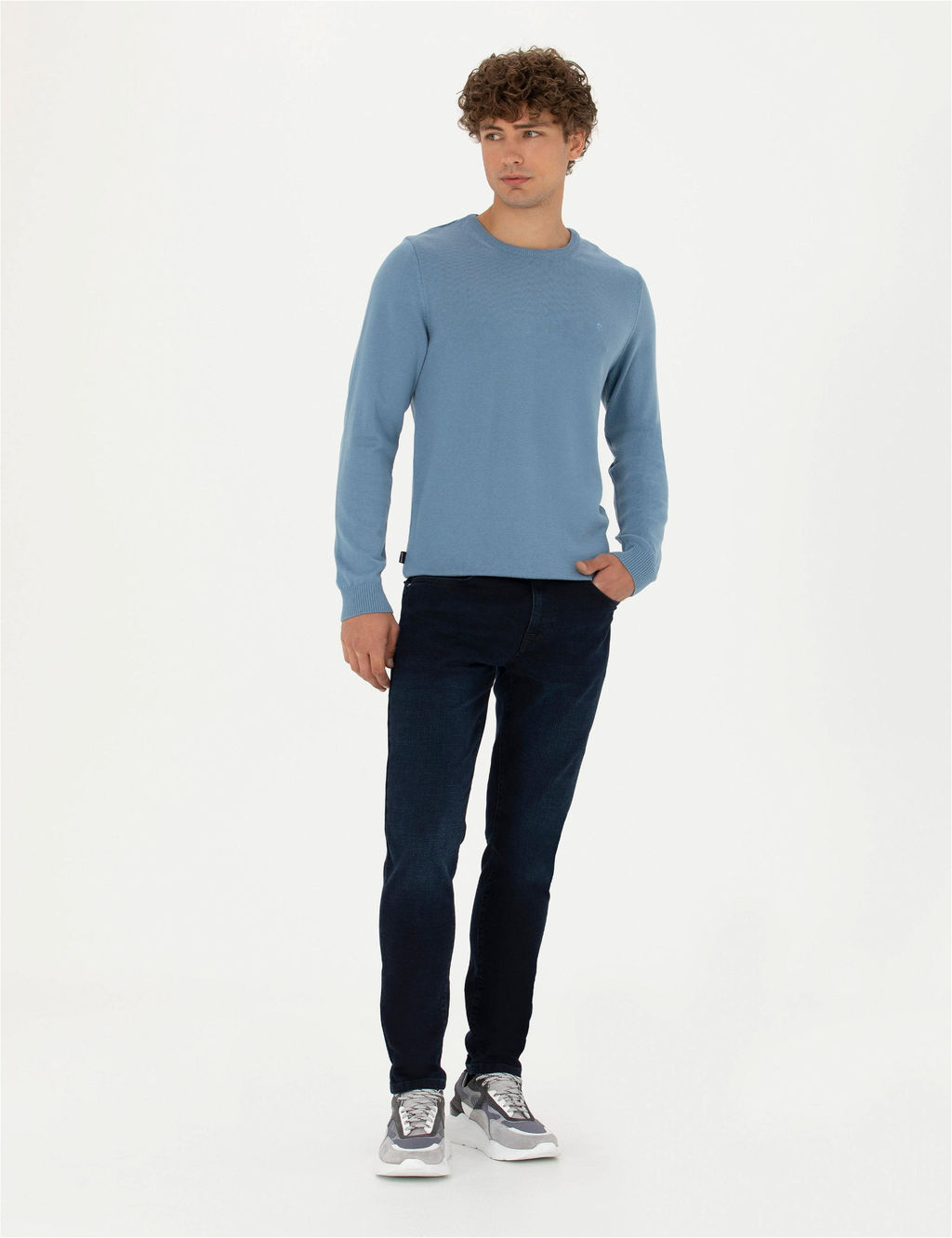 Koyu Mavi Slim Fit Bisiklet Yaka Basic Triko Kazak - Pierre cardin фото 4