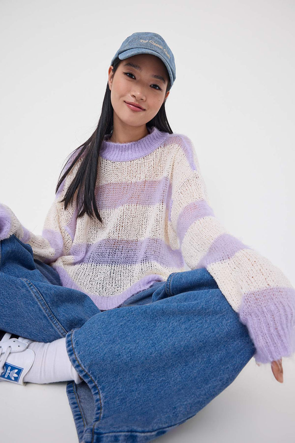 Teen Ekru Oversize/ Genis Kal?p Cizgili Triko Kazak TWOAW26KZ00025 - Trendyolmilla фото 2